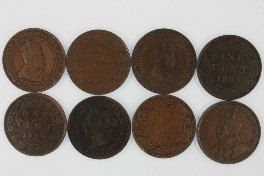1888-1919 Canada Large Cent 8-coin Set // Bronze // Elizabeth George Edward