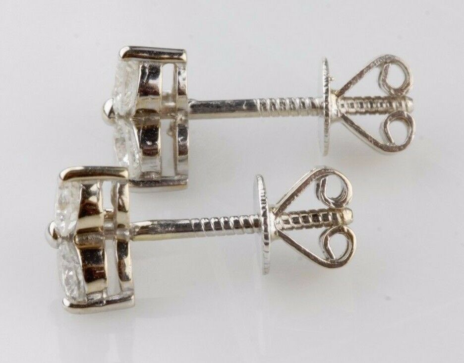 14k White Gold 0.90 carat Three Diamond Cluster Stud Earrings Gorgeous Gift!