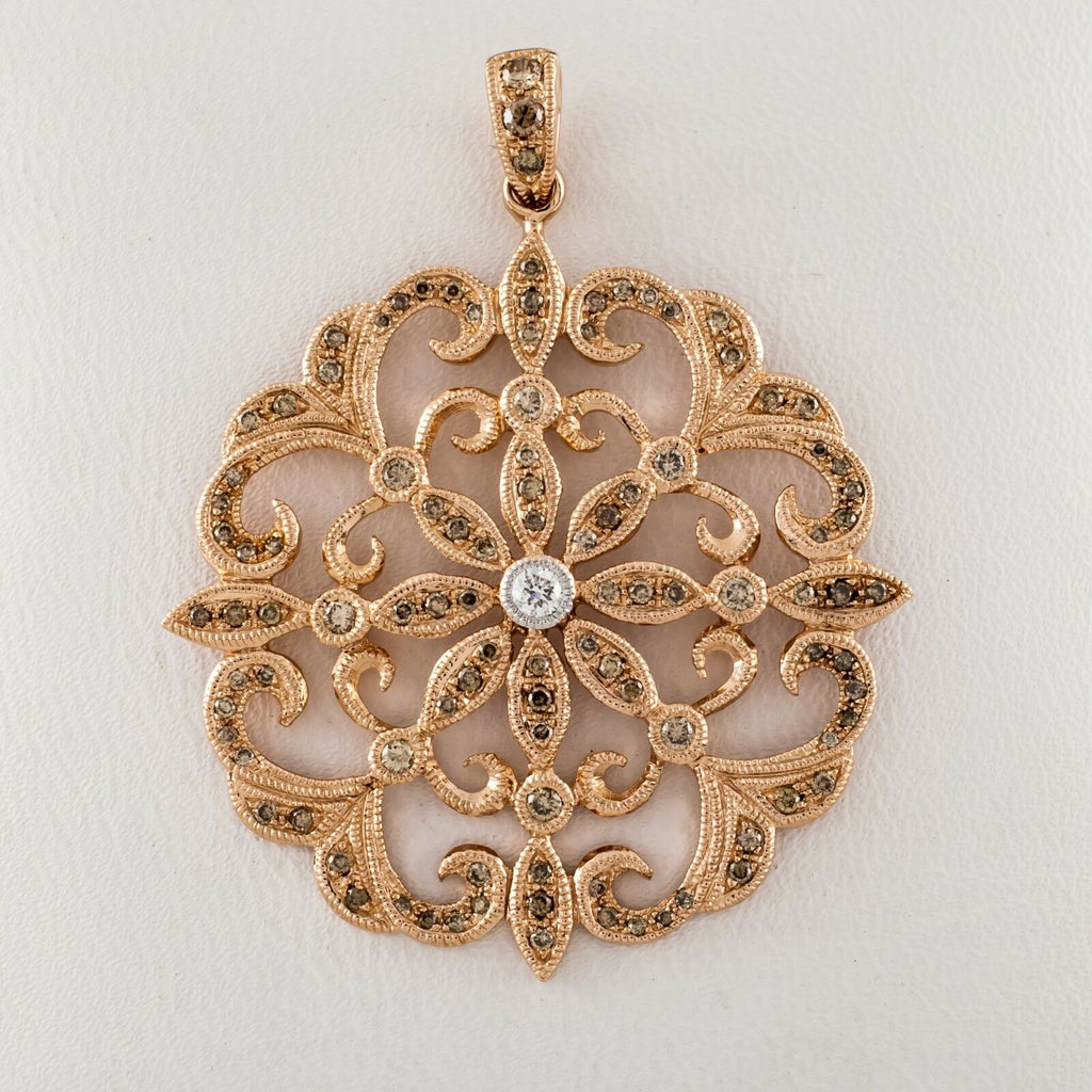 14k Rose Gold 1.00 carat Diamond Floral Pattern Pendant