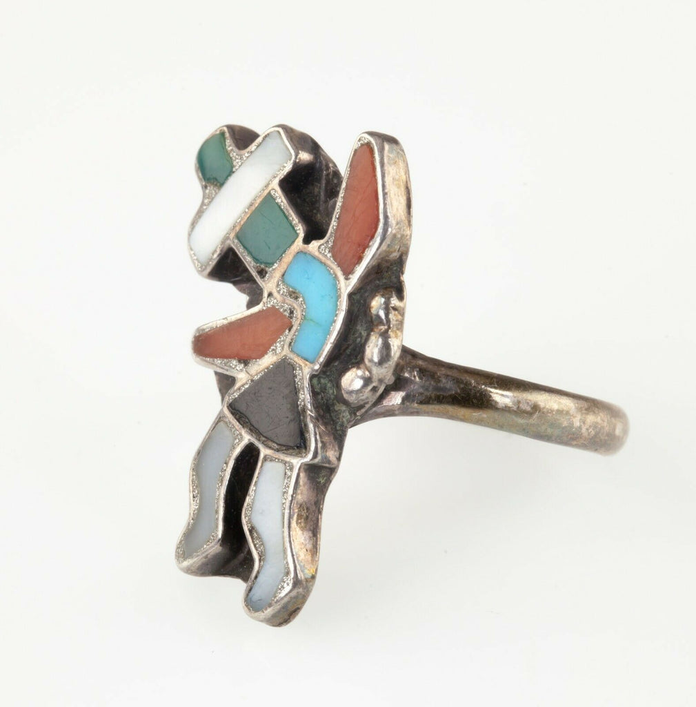 Zuni Rainbow Man Inlay Sterling Silver Ring SZ: 5.25