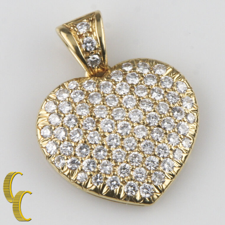 4.00 Carat Pave Diamond Heart 18k Yellow Gold Pendant