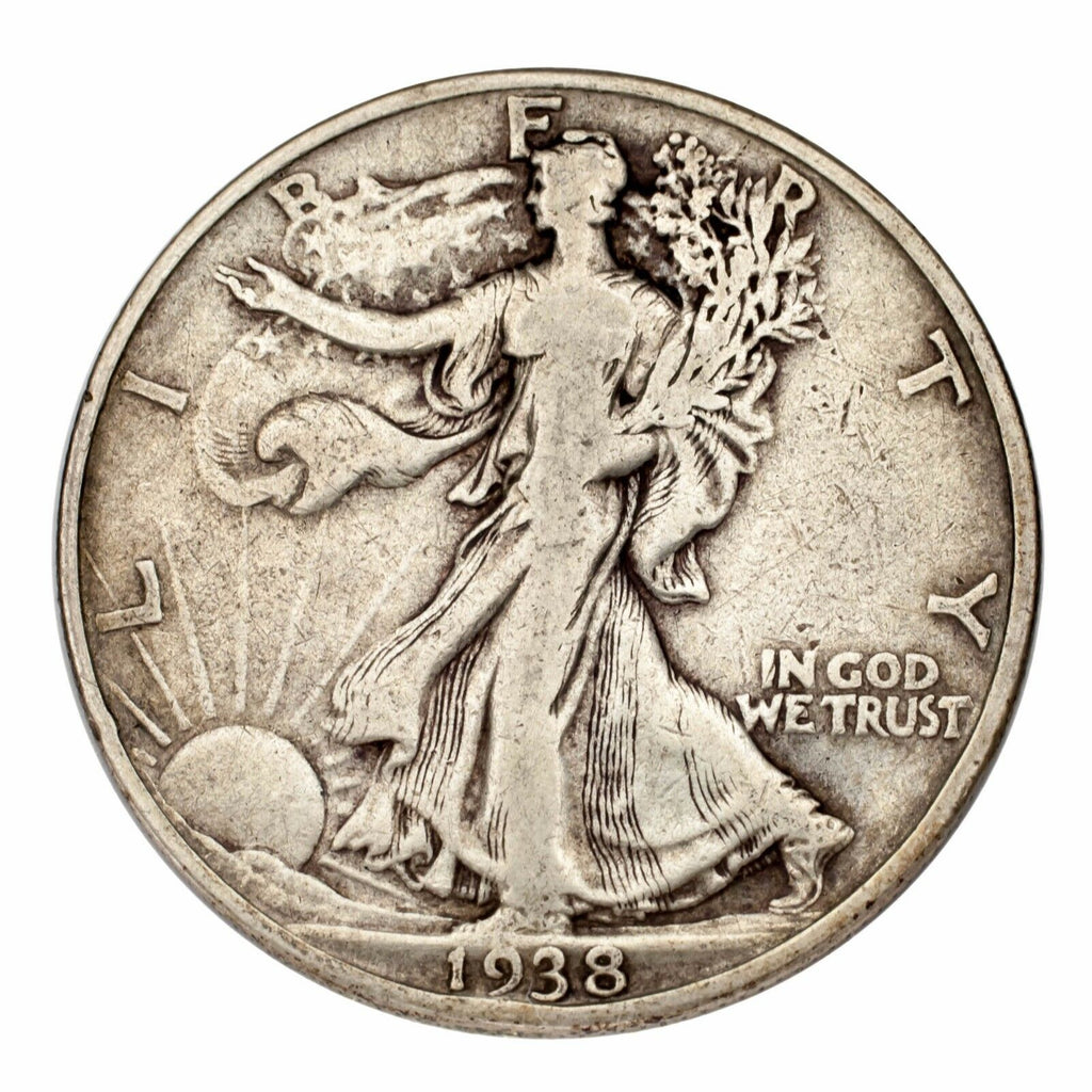 1938-D Silver Walking Liberty Half Dollar 50C (Fine, F Condition)