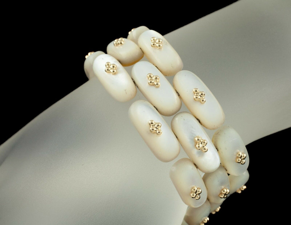 18k Yellow Gold and Mother-of-Pearl Link Bracelet Signed Angela Gorgeous Vintage