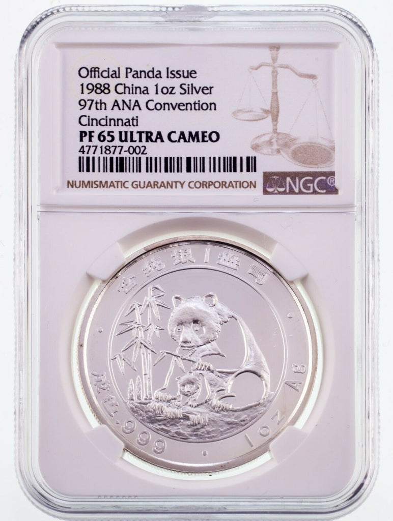 1988 China 1 Oz. Silver Panda 97th ANA Convention Graded by NGC as PF 65 UCam
