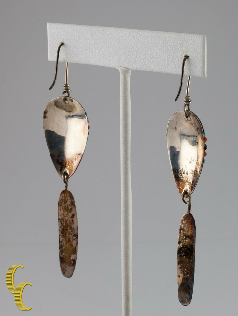 Native American .925 sterling Silver & Turquoise Dangle Leaf Earrings
