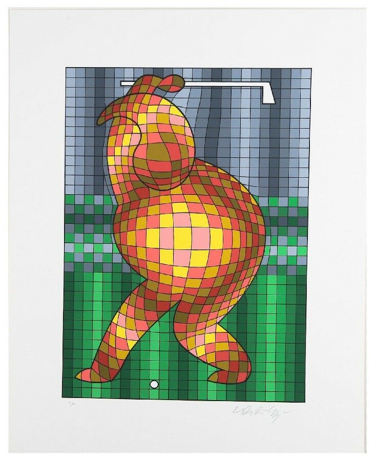 "Golfer" By Victor Vasarely Signed Limited Edition of 300 Silkscreen 14 1/2"x18"