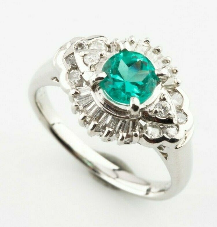Platinum Emerald Solitaire Ring w/ Diamond Accents Size 7.5 TCW 1.65 ct