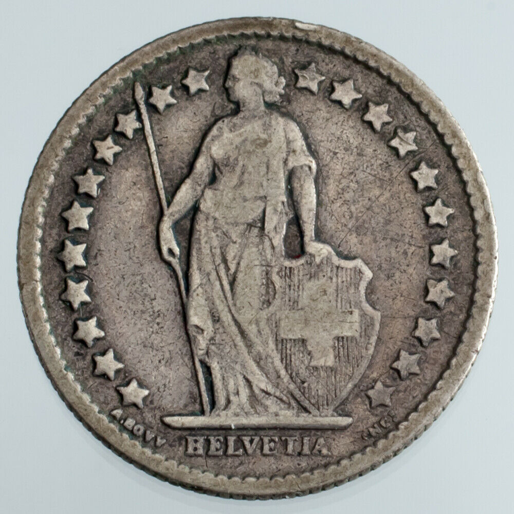 1875-B Swiss 1/2 Franc VF Condition KM #23