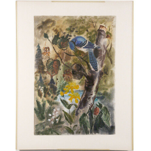 Untitled (Blue Bird) by Bernard Klonis Signed Watercolor in Clear Frame 28"x22"