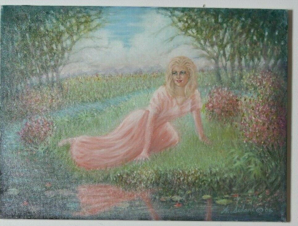 Untitled (Woman in Flower Field) By Anthony Sidoni 1991 Signed Oil on Canvas