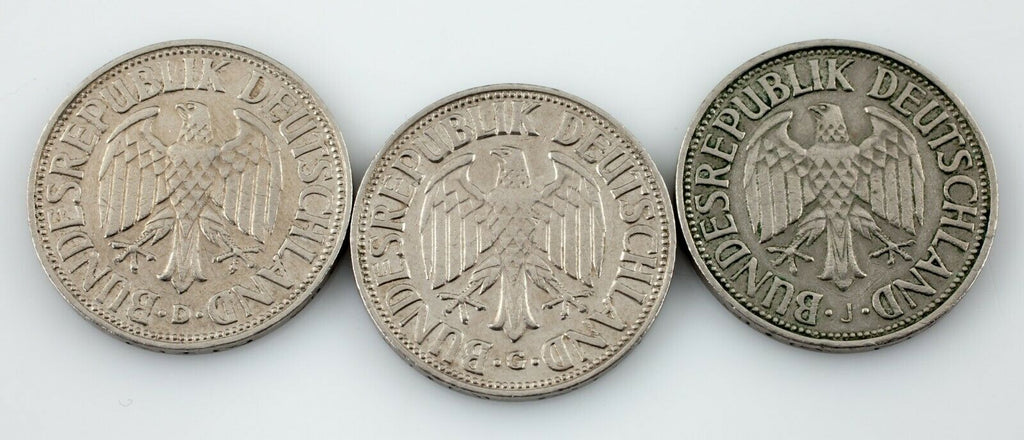 Lot of 3 1950 Germany 1 Mark Coins in XF Condition KM #110