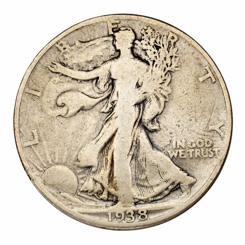 1938-D Silver Walking Liberty Half Dollar 50C (Very Good, VG Condition)