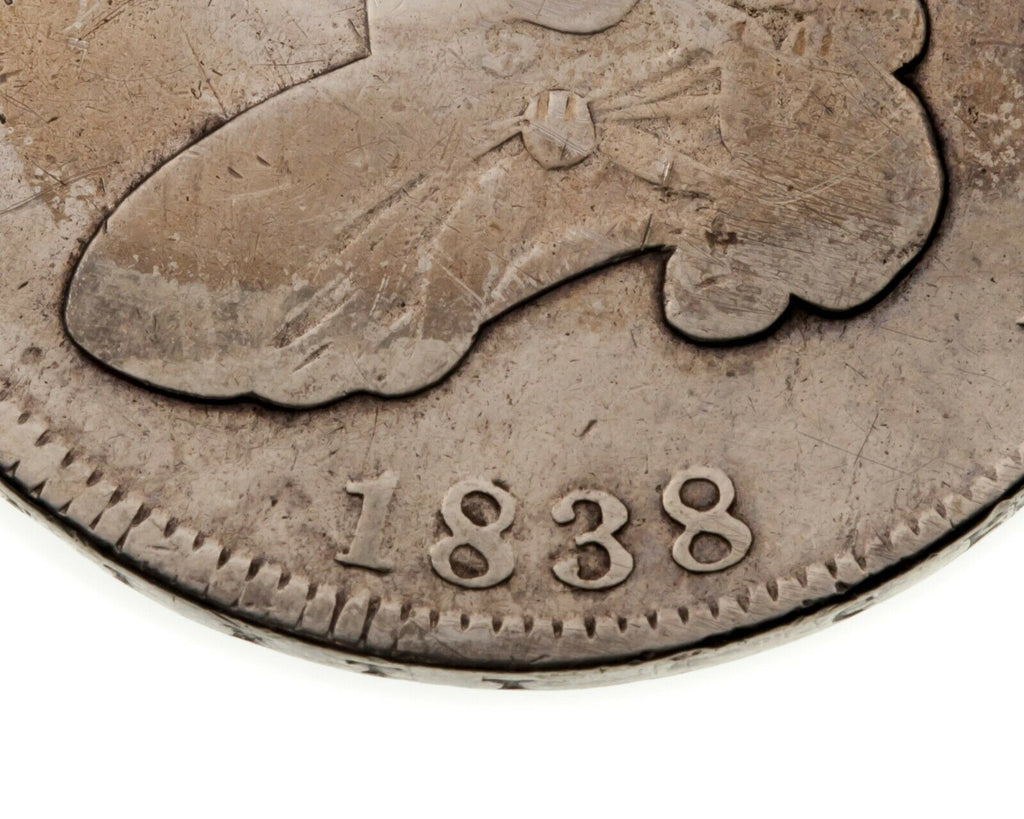 1838 Bust Half Dollar in AG Net Condition, Some Acid Damage, Neat Color!