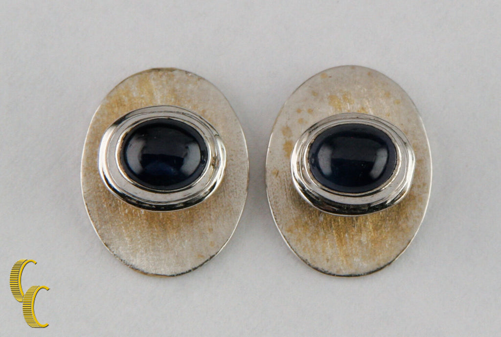 Sapphire Cabochon Cufflinks set in Silver-Colored Metal
