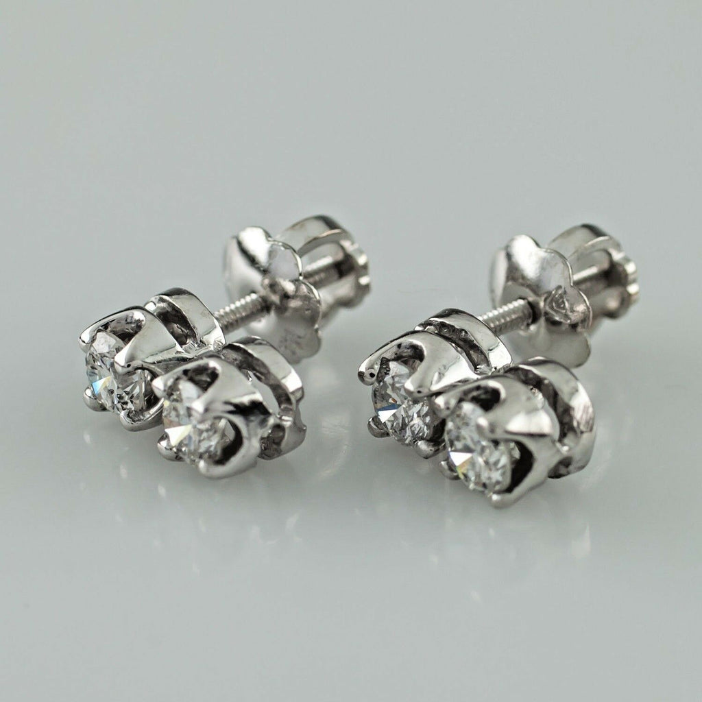 14k White Gold 0.48 carat Diamond Double Stud Drop Earrings