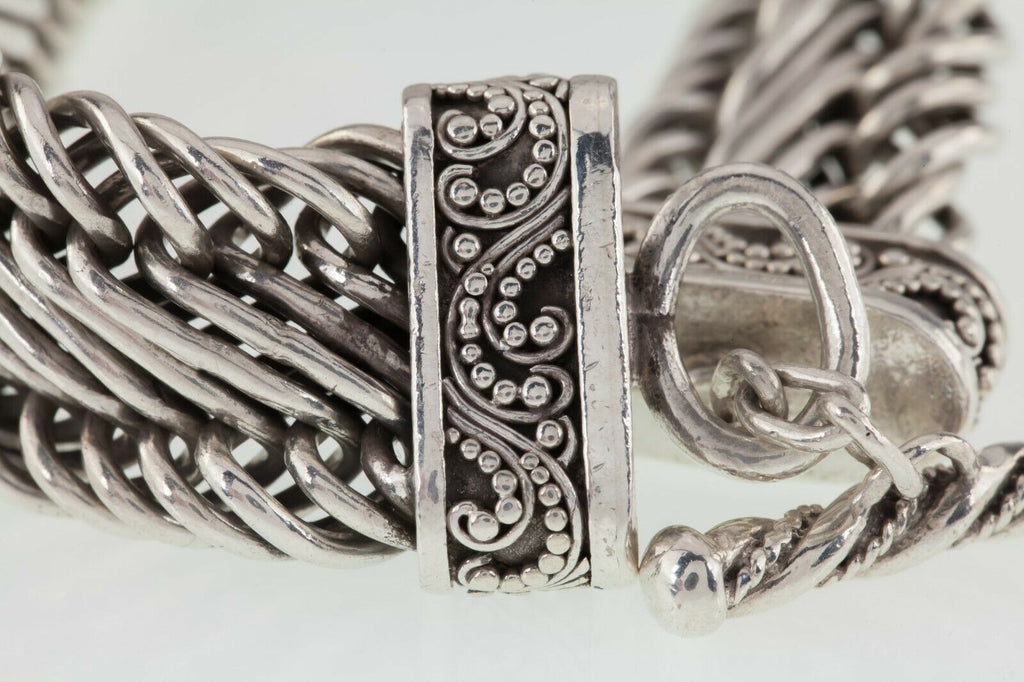 LDS Sterling Silver Three-Row Cable Toggle Bracelet Nice Detail!