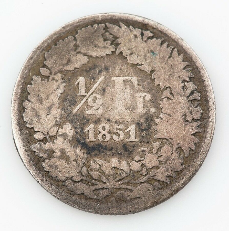 1851 SWISS 1/2 HALF FRANC SWITZERLAND FINE FOREIGN COIN