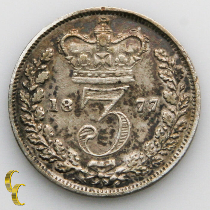 1877 Great Britain 3 Pence Silver Coin, KM# 730
