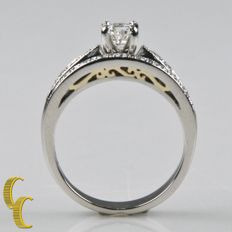 1.00 carat Diamond Platinum & 18k Yellow Gold Wedding Ring Set Size 6.75