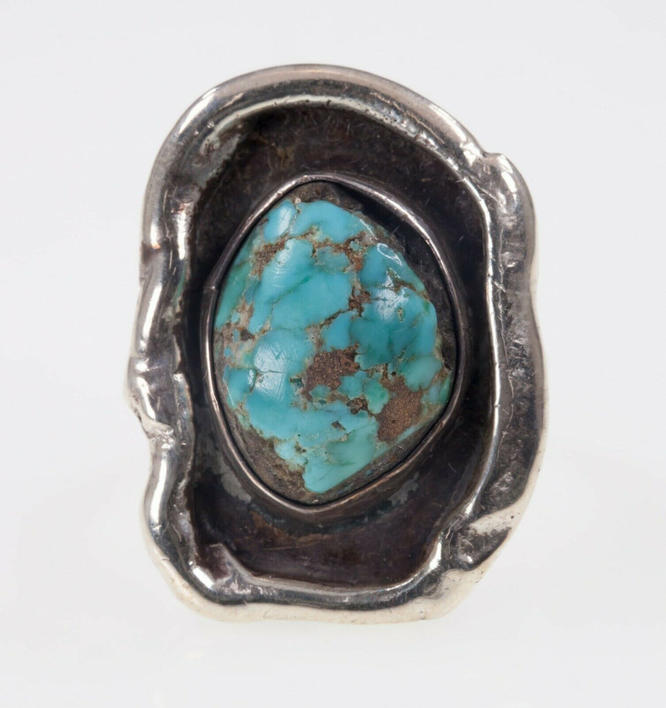 Vintage Navajo Sterling Silver Turquoise Ring Sz 10.50