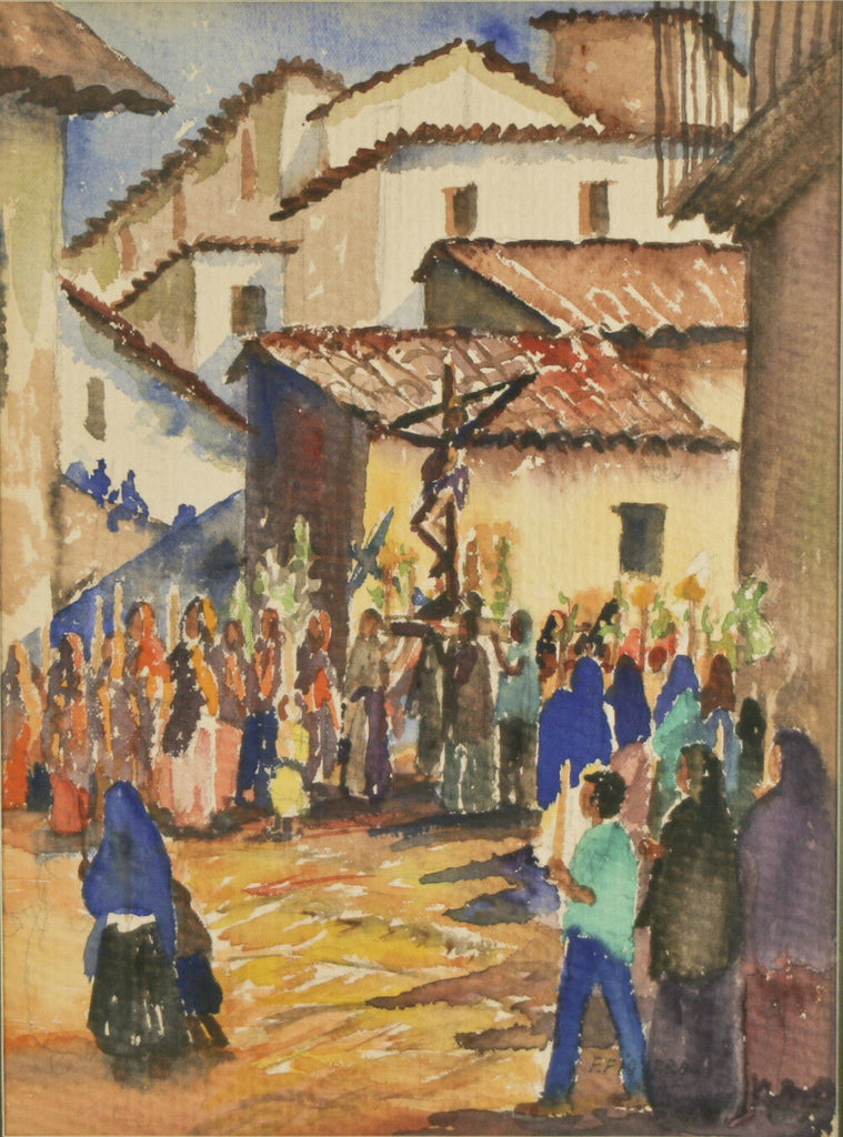 Fidel Figueroa Crucifixion Scene Signed Watercolor Framed 23 1/2"x19 1/2"