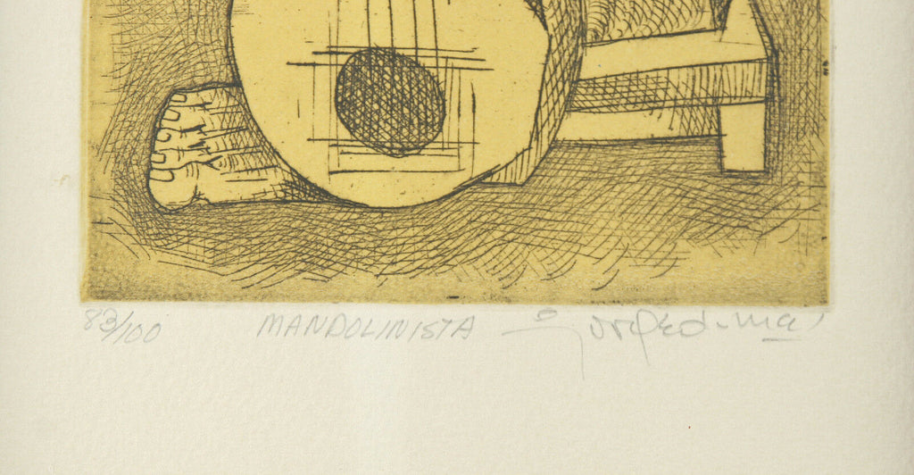 "Mandolinista" by Jorge Dumas Signed Limited Edition #83/100 Etching 9 1/2x7 1/2