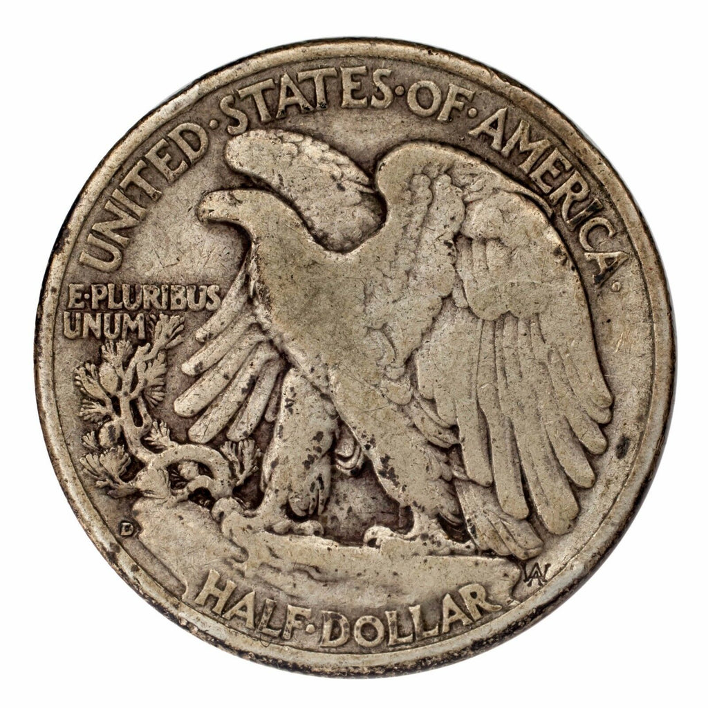 1938-D Silver Walking Liberty Half Dollar 50C (Fine, F Condition)