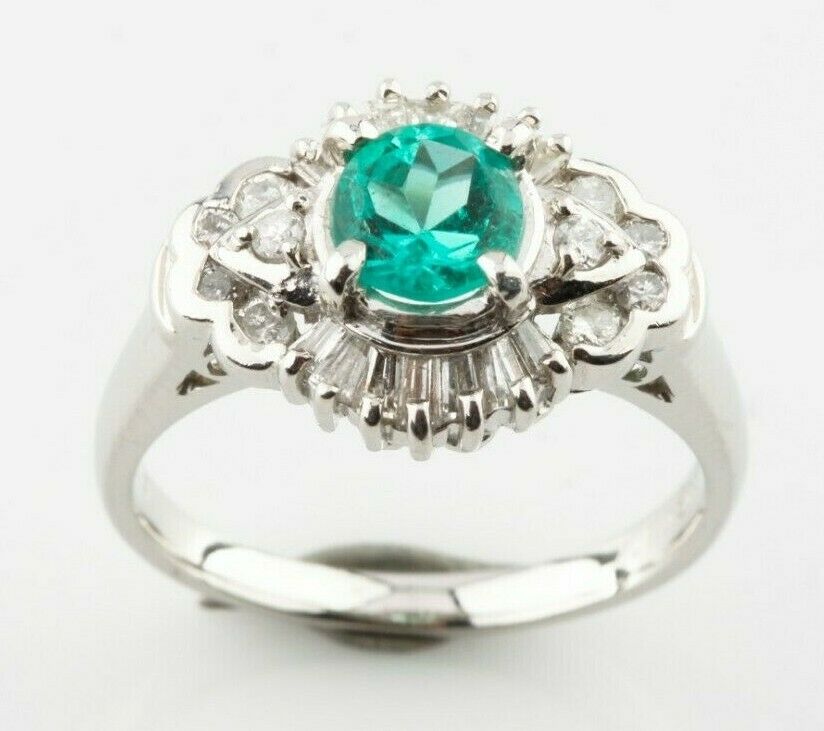 Platinum Emerald Solitaire Ring w/ Diamond Accents Size 7.5 TCW 1.65 ct