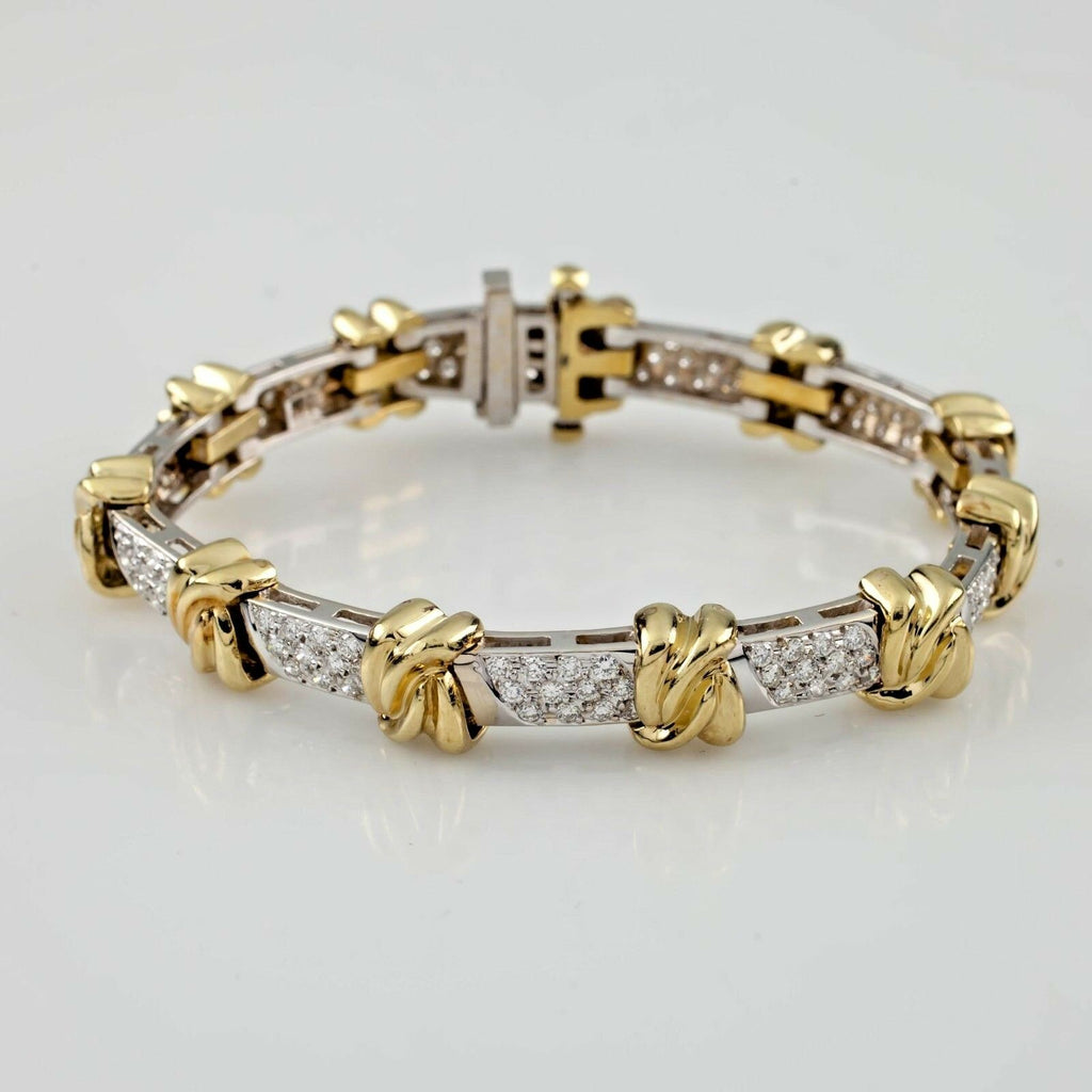 4.00 carat Diamond Knot Station 18k White & Yellow Gold 2-Tone Bracelet 7.25"
