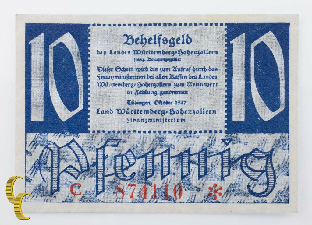 1947 Germany Fractional Currency 10 Pfennig Series C * Wurttemberg (UNC Cond.)
