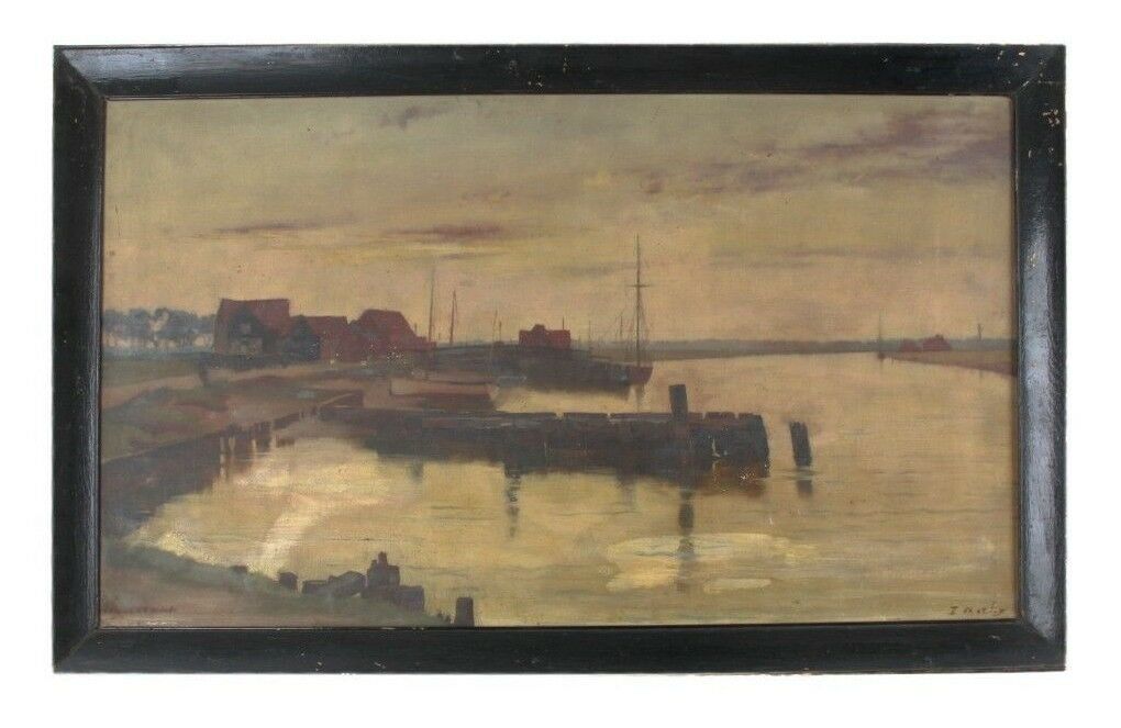Untitled Oil on Canvas (Ship Dock) by Walbert Wier Signed 21"x34" Amazing Piece!