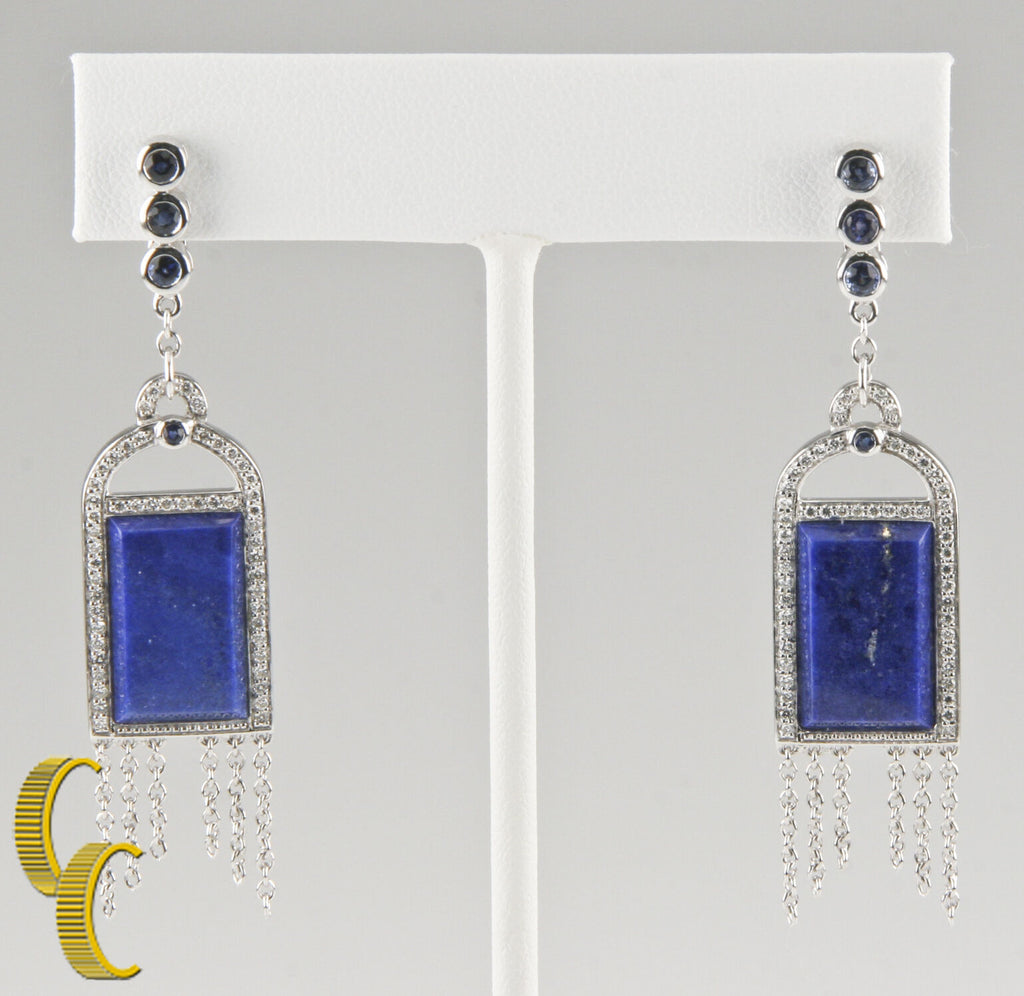 Badgley Mischka 18k White Gold Diamond, Iolite, Blue Lapis Earrings Great Gift!