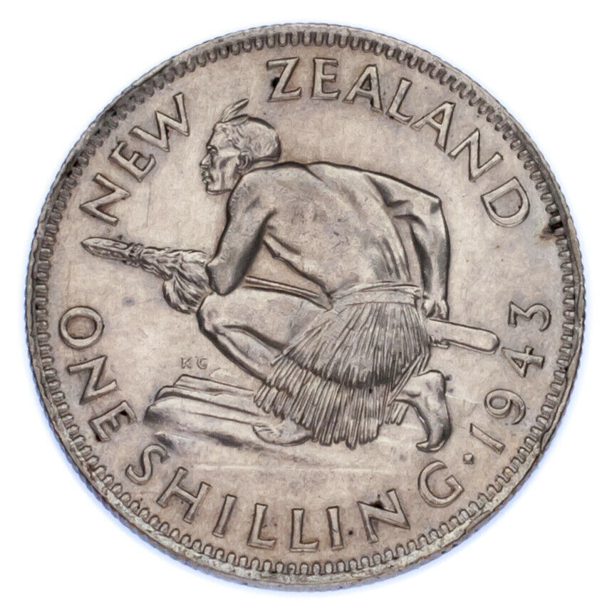 Lot of 2 Silver New Zealand 2 Shilling Coins 1934 + 1943 XF - AU