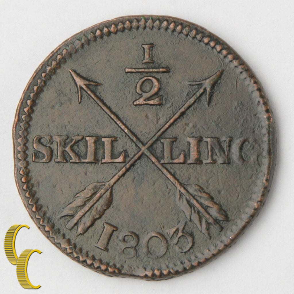 1803 Sweden 1/2 Skilling in XF Condition, KM# 565