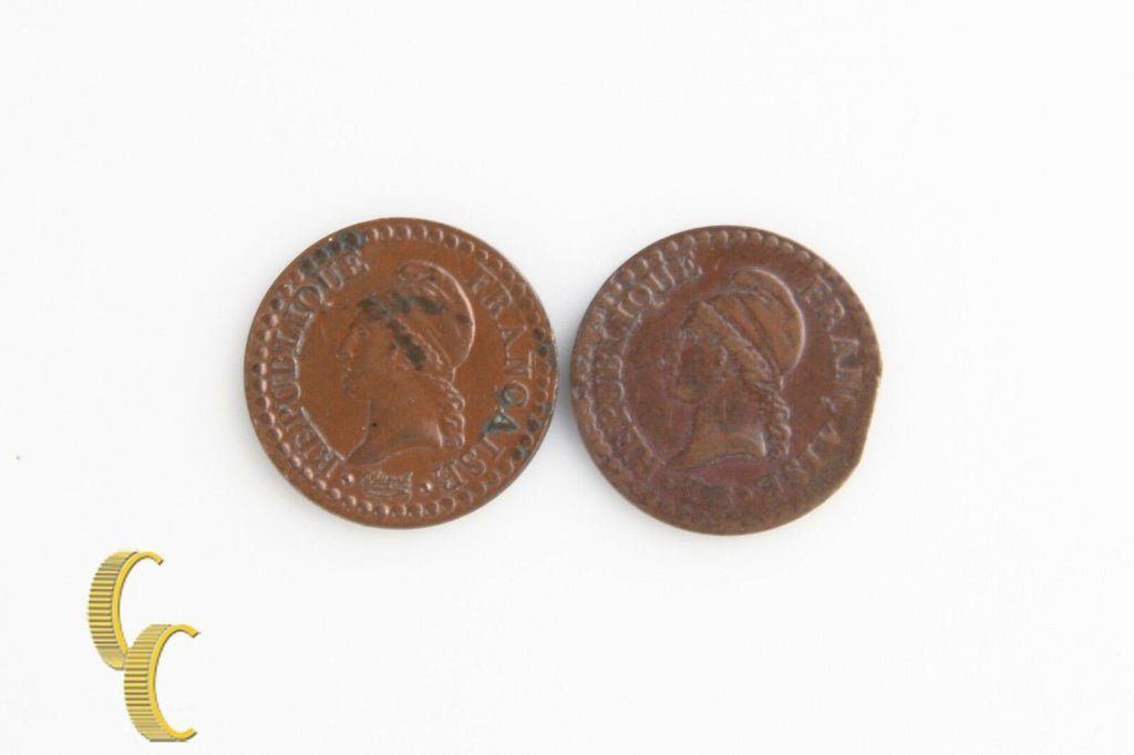 1797A-1798A France Centime Lot (VF-XF, 2 coins) Paris Mint (L'AN 6 & 7) KM-646