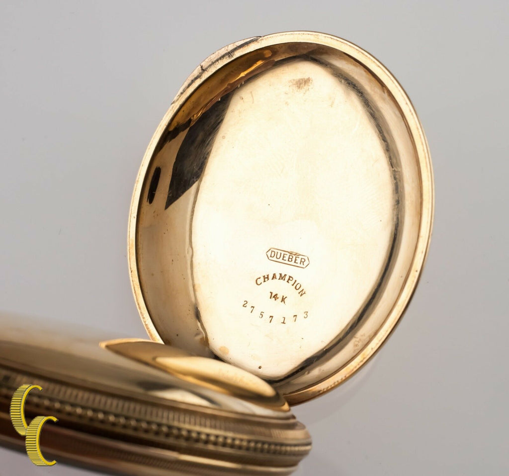 Hampden Dueber 14K Yellow Gold Antique Open Face Pocket Watch 17 Jewel Size 18