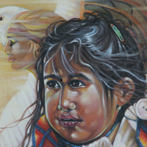 Untitled (Native American Girl w/ Eagle) By Anthony Sidoni Signed Oil on Canvas