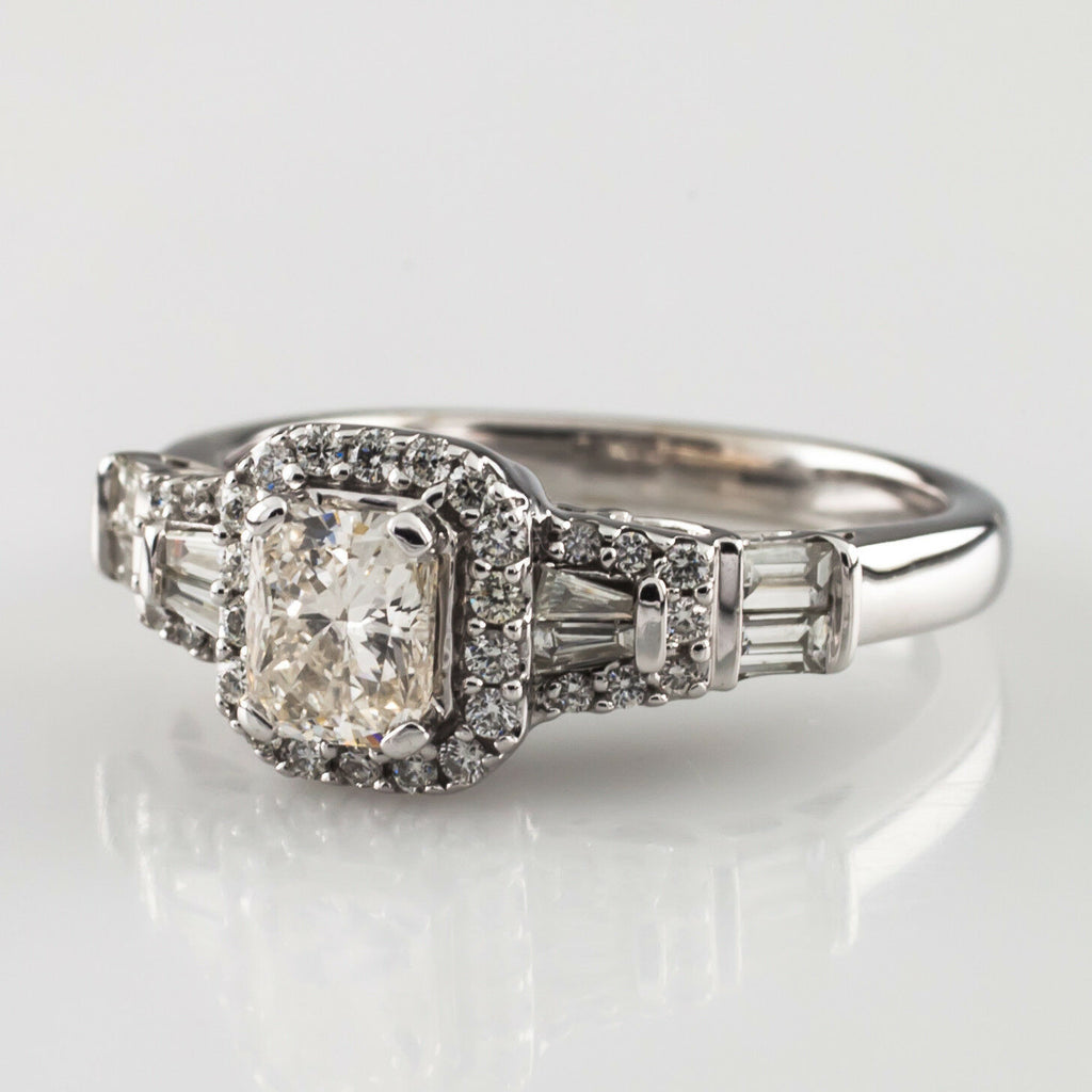 1.35 carat Radiant Diamond Halo 14k White Gold Engagement Ring Size 6.75