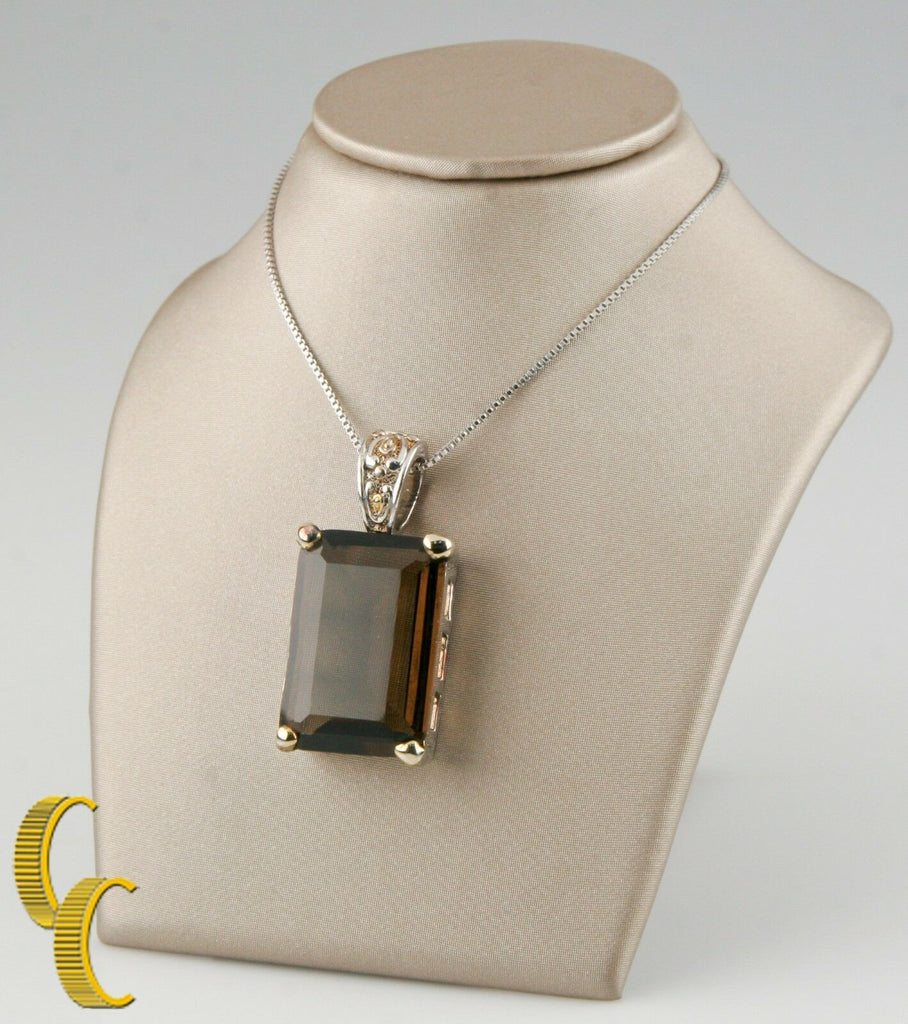 Women's MX Sterling Silver Brown Quartz/Glass Pendant With 30" inch Box Chain