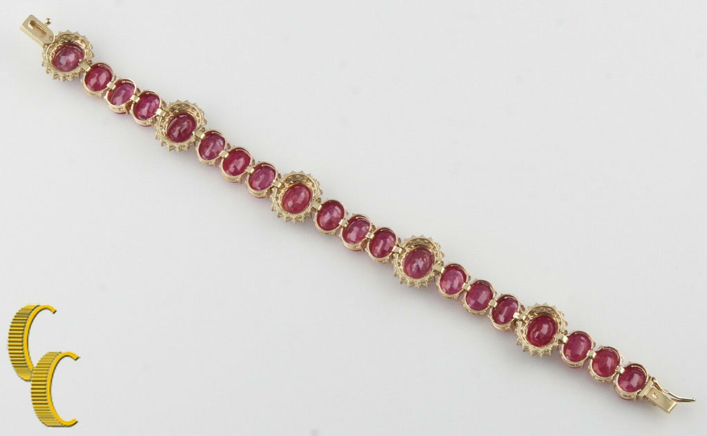 Ruby & Diamond 50.00 carat 14k Yellow Gold Bracelet 7 inches w/ Cert