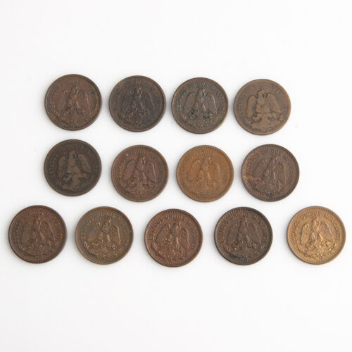 1911-1935 Mexican Un Centavo Lot (Fine-UNC, 13 coins) Mexico City Mo 1c KM-415