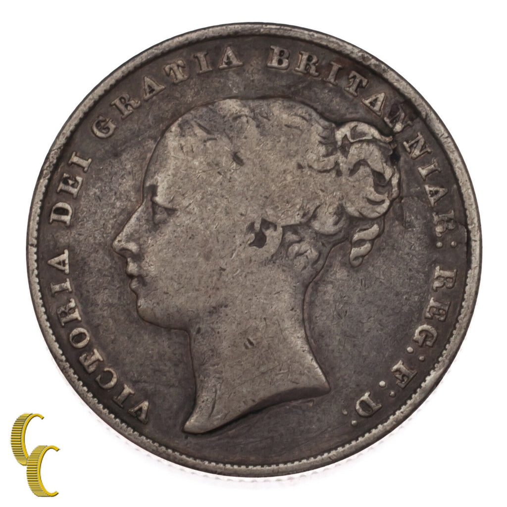 1839 Great Britain Shilling Silver Coin in Fine Condition, KM# 734.1