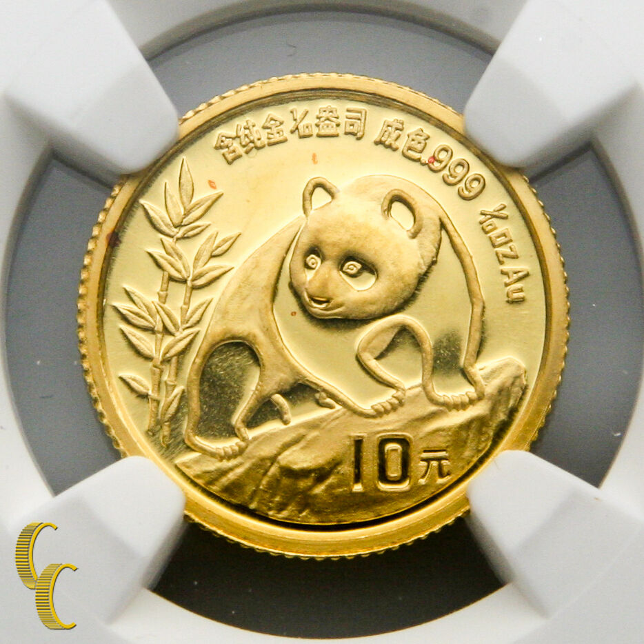 1990 Gold Chinese Panda 1/10 oz 10 Yuan Graded by NGC MS 69 Large Date