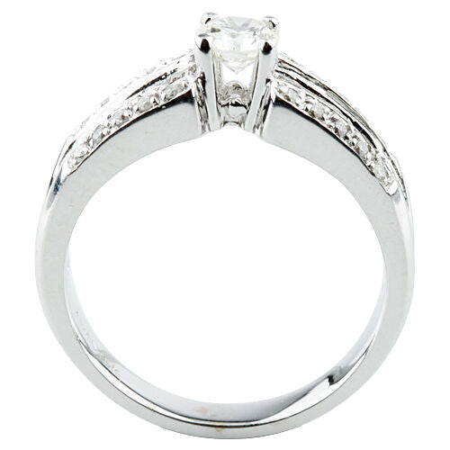 Round Brilliant Diamond 18k White Gold Solitaire Ring w/ Accents Size 6.5