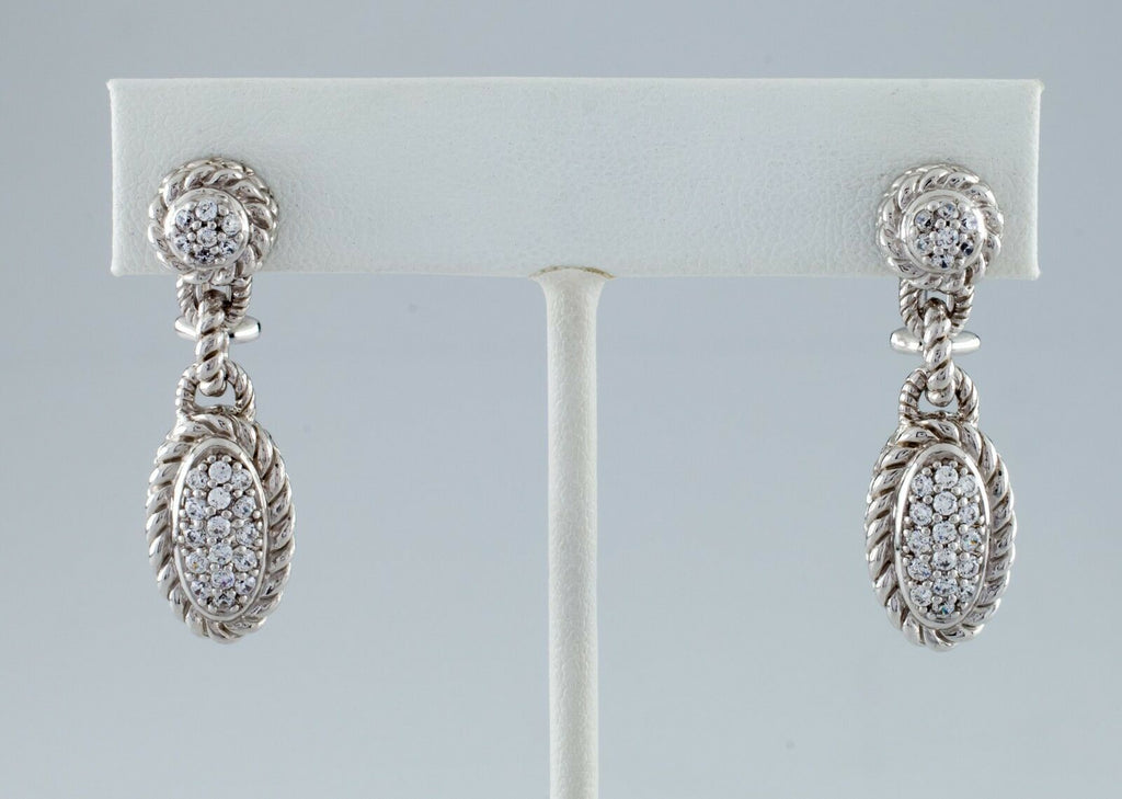 Judith Ripka Sterling Silver Drop Earrings w/ CZ Accents Omega Backs