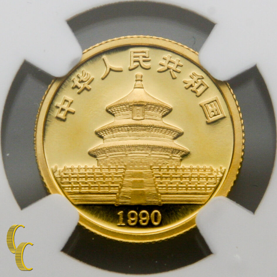 1990 Gold Chinese Panda 1/10 oz 10 Yuan Graded by NGC MS 69 Large Date