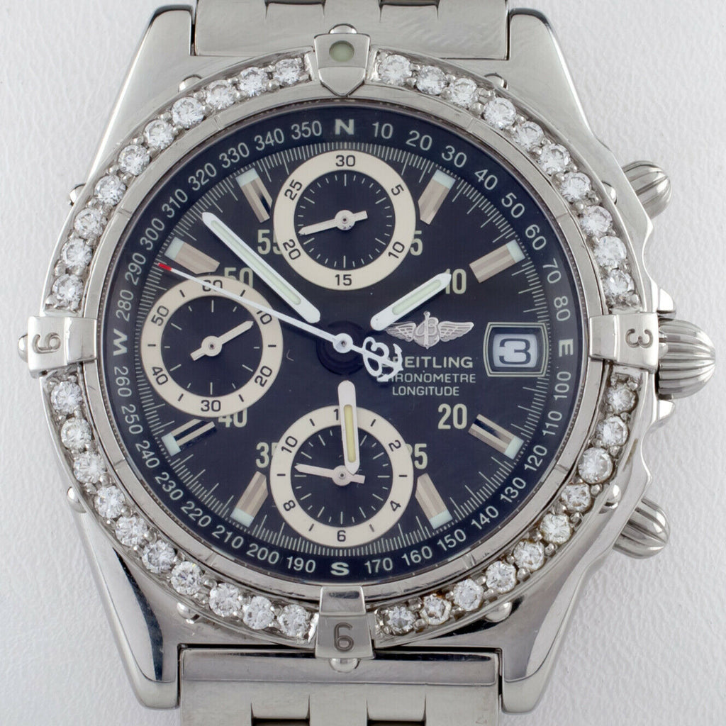 Breitling Chronometre Longitude SS Automatic Men's Watch A20348 w/ Diamond Bezel