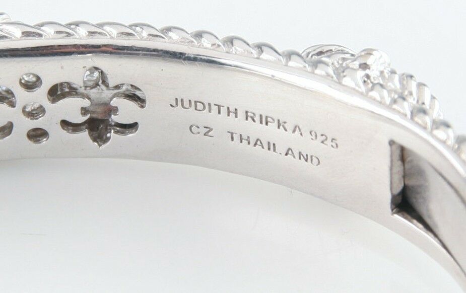 Judith Ripka Sterling Silver Hinged Cuff CZ Heart and Accent Bracelet Gorgeous!