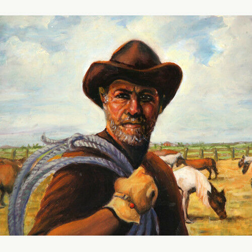 "A Real Cowboy" By Anthony Sidoni 2003 Signed Oil Painting 15 3/4"x18 1/2"