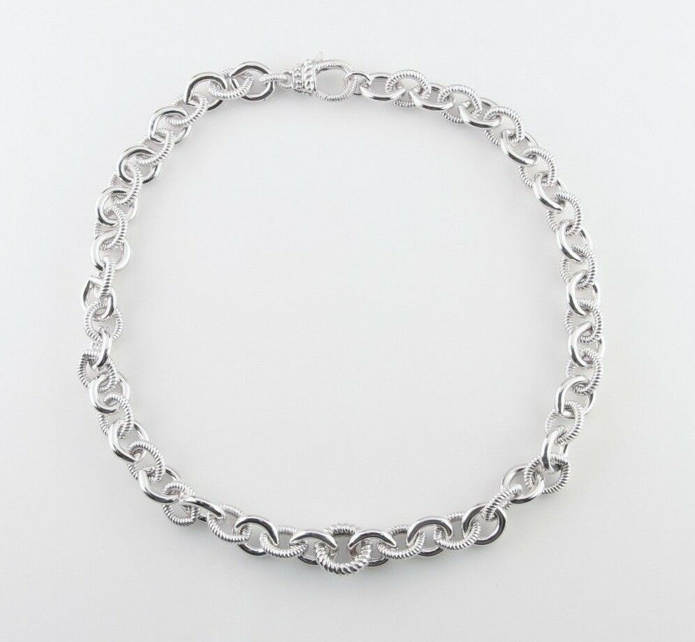 Judith Ripka Sterling Silver Rolo Chain Link Necklace 17" Great Condition!